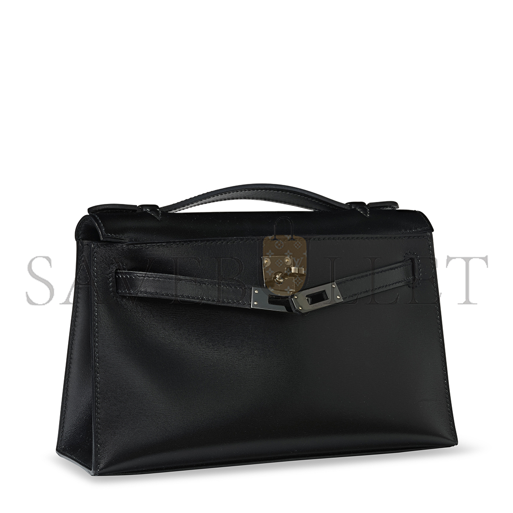 HERMÈS MASTER BLACK BOX LEATHER SO BLACK KELLY POCHETTE WITH PVD HARDWARE (22*14*7cm) 